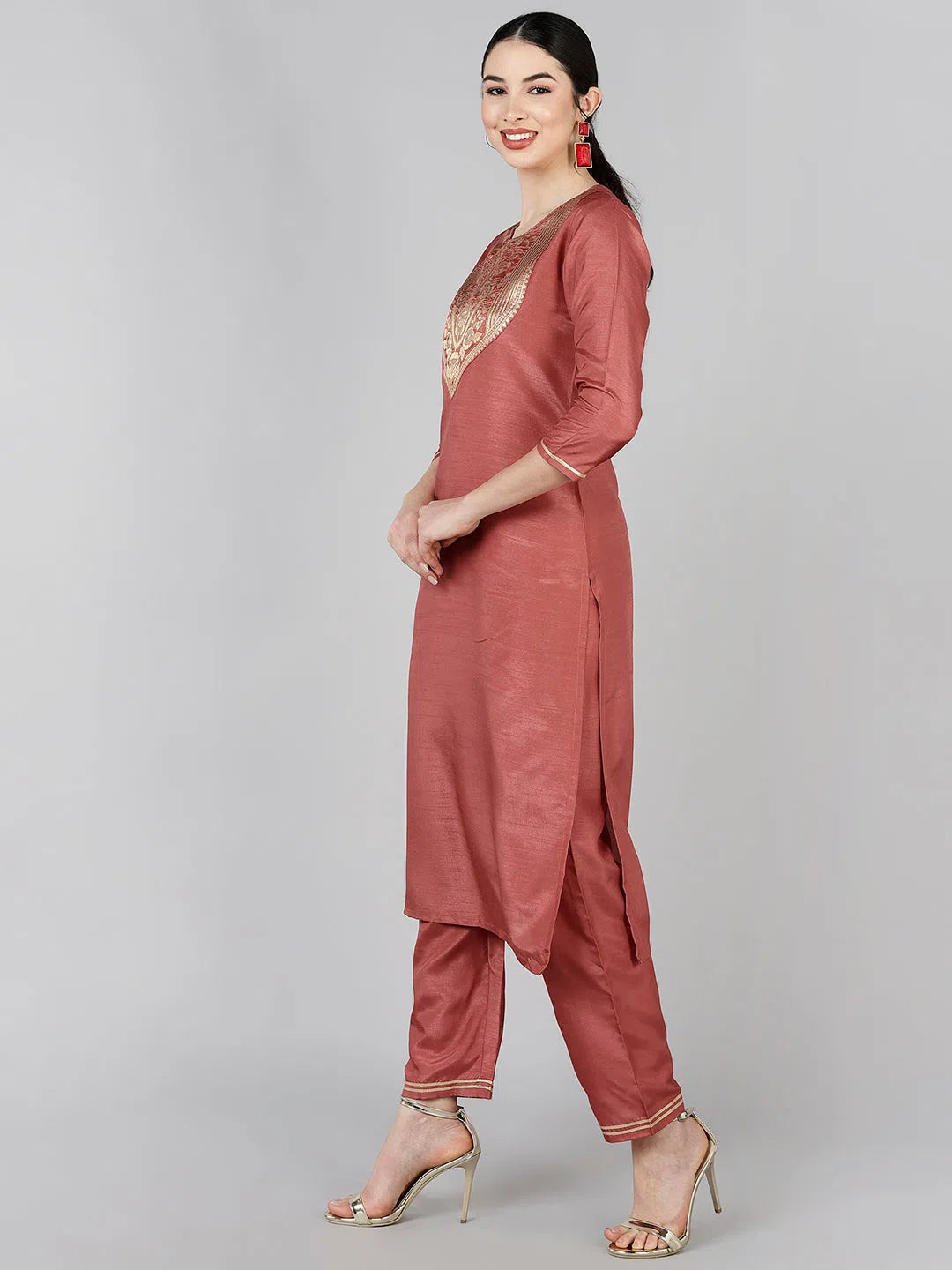 Ahika Poly Silk Yoke Design Kurta Trousers-PKSKD1377_S Trousers Ceremony Elegant