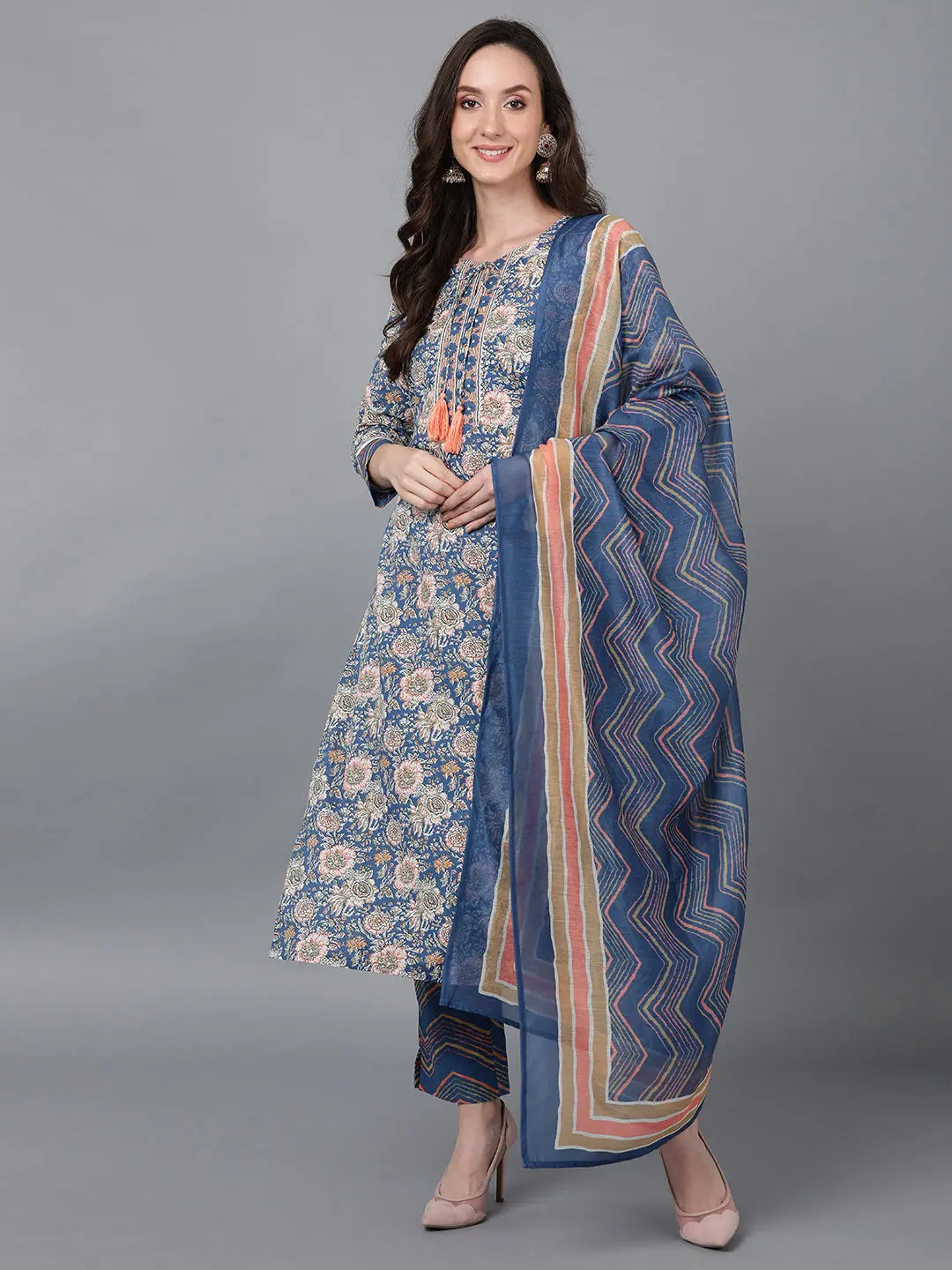 Ahika Women Cotton Floral Printed Kurta Trousers-VKSKD1592_XS Trousers New Arrival