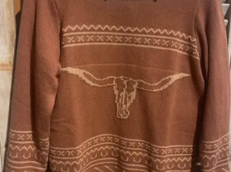 Burnt Orange Longhorn Sweater Iron Safe Non-Iron Wrinkle Free