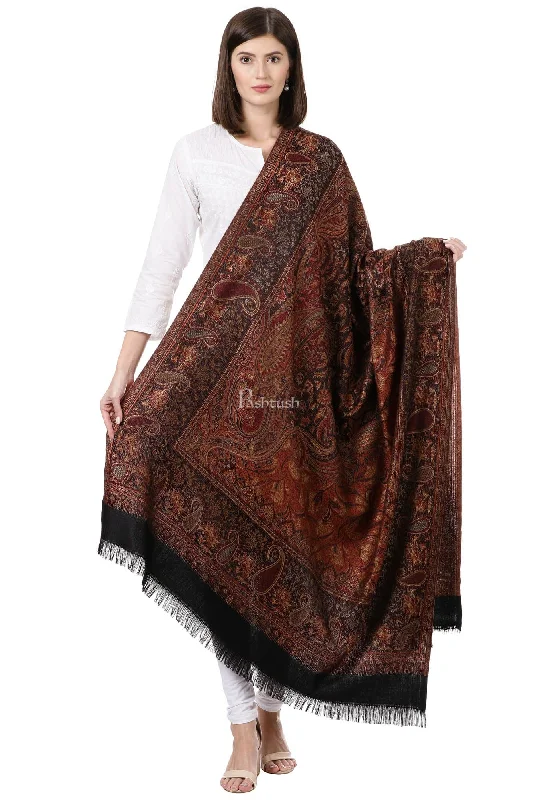 Pashtush Women'S Jamawar Shawl, Faux Pashmina, Black Soft Summer Shawl Wrap