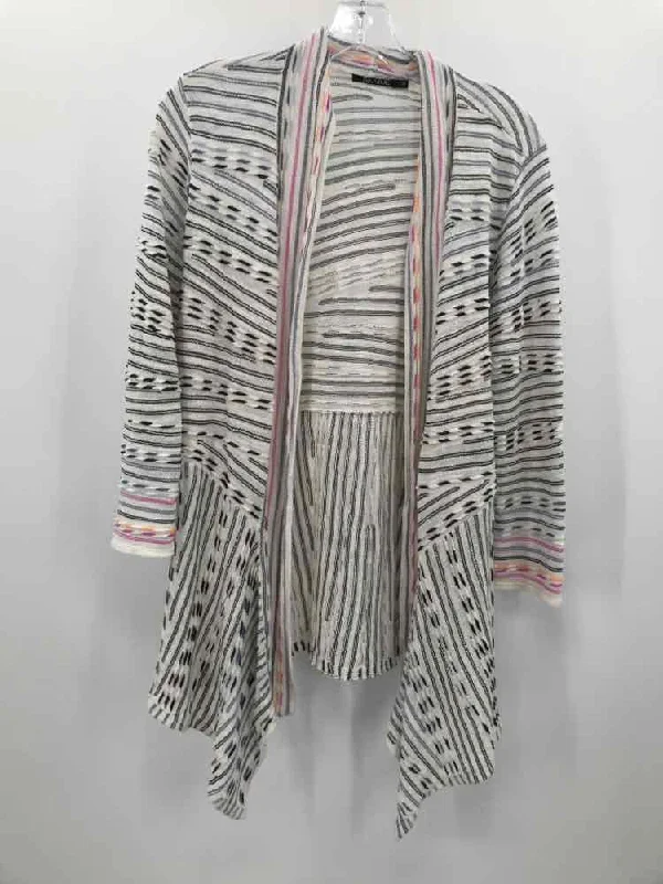 Pre-Owned Nic + Zoe White Size Medium Cardigan Sweater Ribbed Striped Patterned