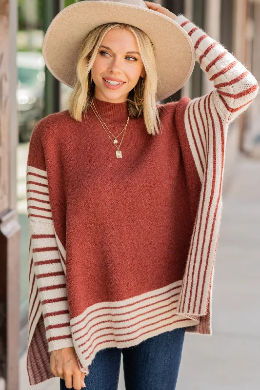 It's Tradition Marsala Orange Striped Sweater Cable Knit Ribbed Knit Lace Knit