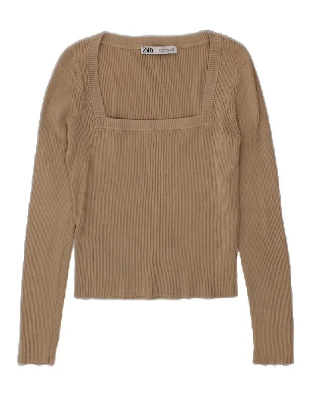 ZARA Womens Crop Boat Neck Jumper Sweater UK 6 XS Grey Viscose Chenille Fabric Brocade Fabric Lace Fabric