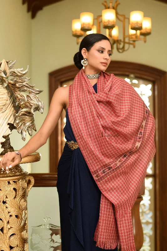 Pashtush Womens Extra Fine Wool Shawl, Checkered Weave, Aztec Palla Design, Rose Cozy Fleece Shawl Cape