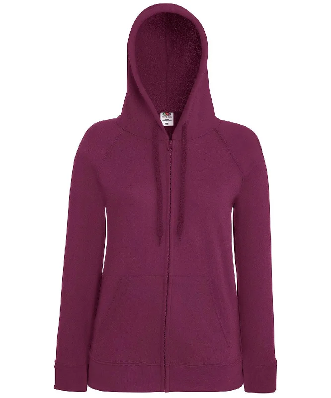 Burgundy - Women's lightweight hooded sweatshirt jacket Hoodie with Hem Drawcord Adjustable Customizable