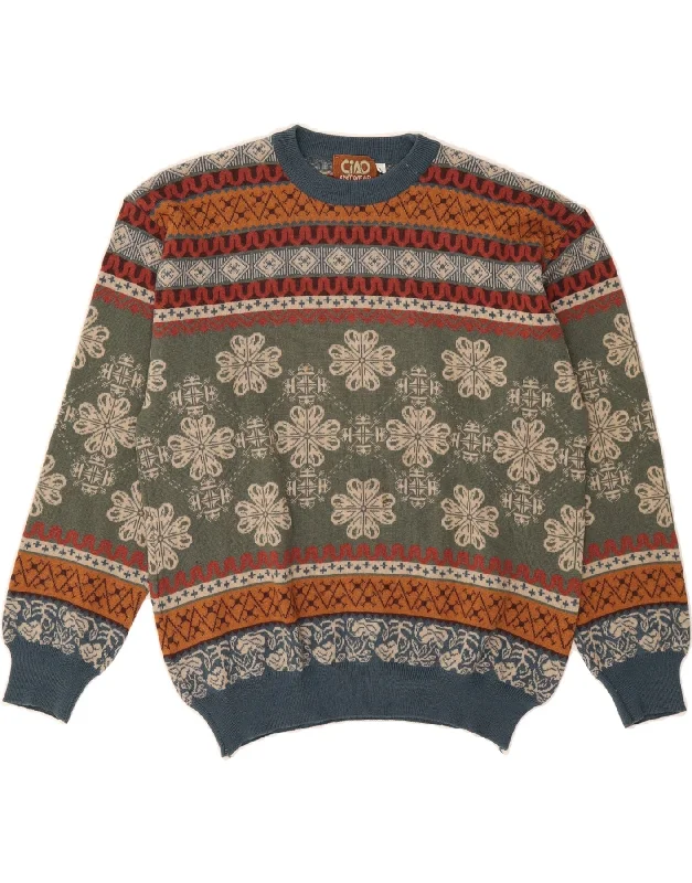CIAO Womens Crew Neck Jumper Sweater UK 16 Large Multicoloured Floral Turtle Neck Boat Neck Asymmetrical Neck