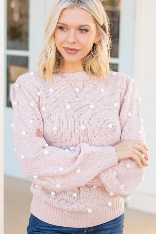 All That You Need Blush Pink Pompom Sweater Embroidered Appliqued Beaded