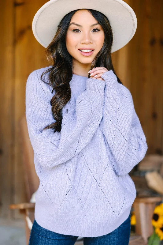 Need You Now Lavender Purple Diamond Knit Sweater Real Fur Shearling Chenille