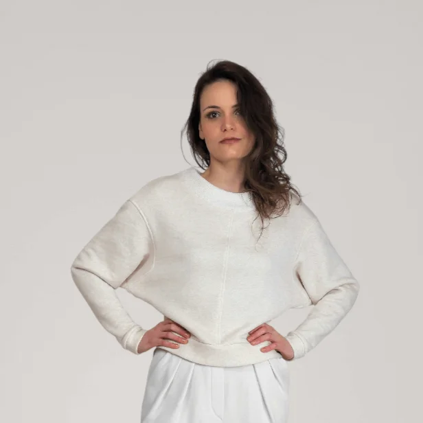 Dolman Sleeve Thick French Terry Sweater | Alabaster Notch Collar Peter Pan Collar Cowl Neck