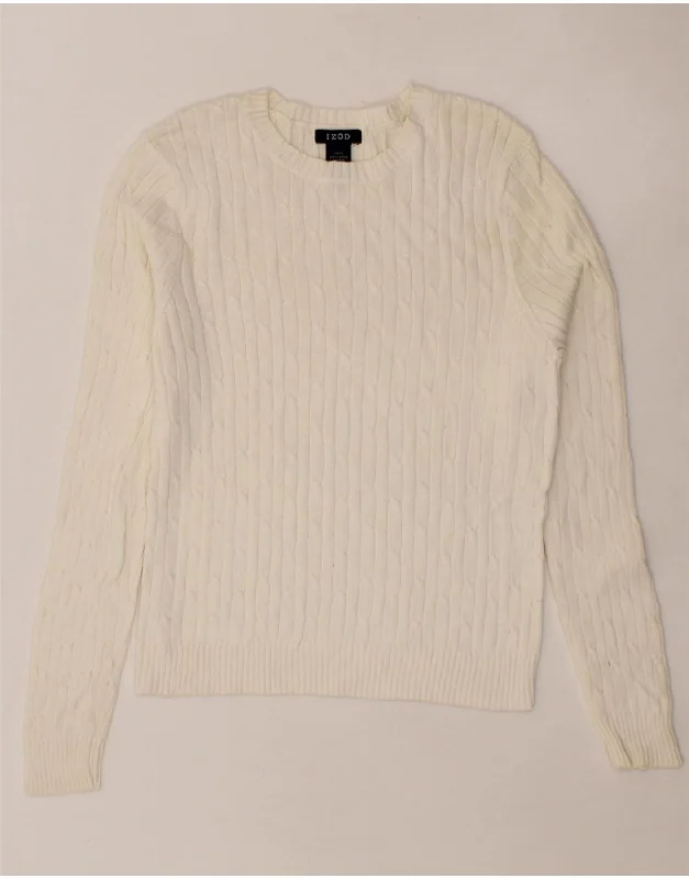 IZOD Womens Crew Neck Jumper Sweater UK 10 Small White Cotton Stretchy Elastic Breathable