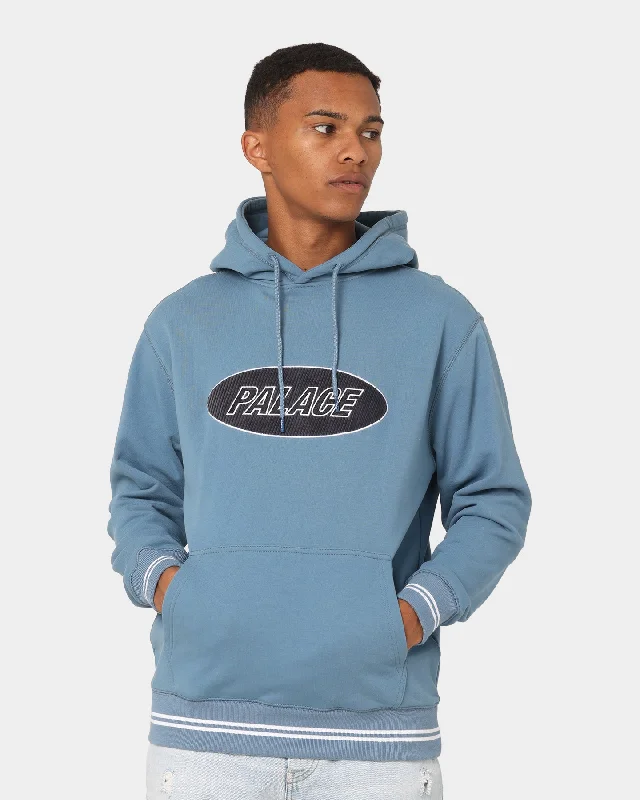 Palace Oval Hoodie Airforce Blue Hoodie with Distressed Vintage Worn