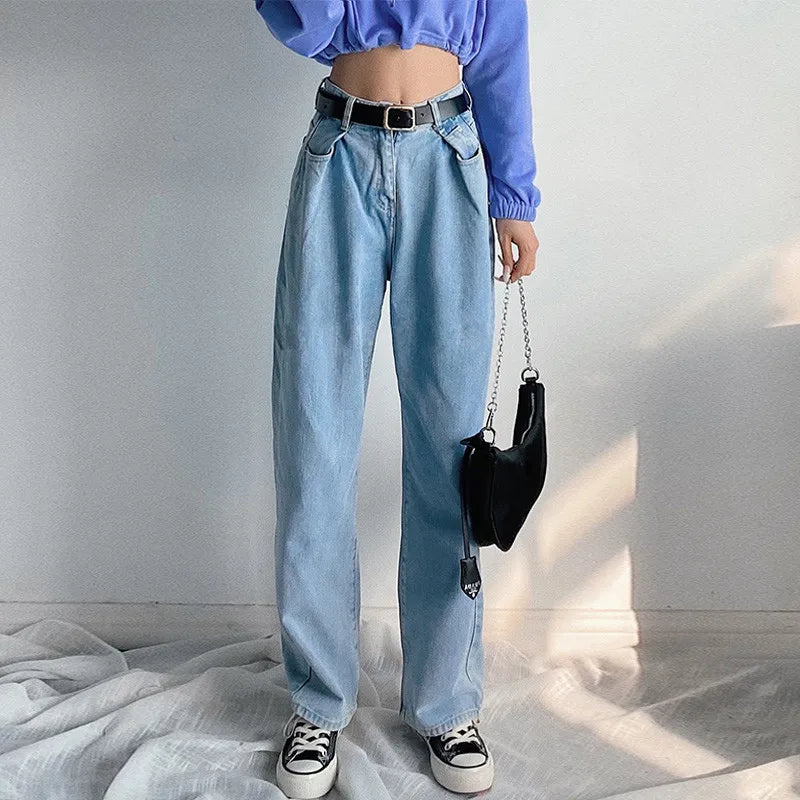 Advbridge -  Women's Jeans Baggy Mom Jeans High Waist Straight Pants Women Autumn Black Fashion Casual Loose Trousers Trousers Prom Sequined