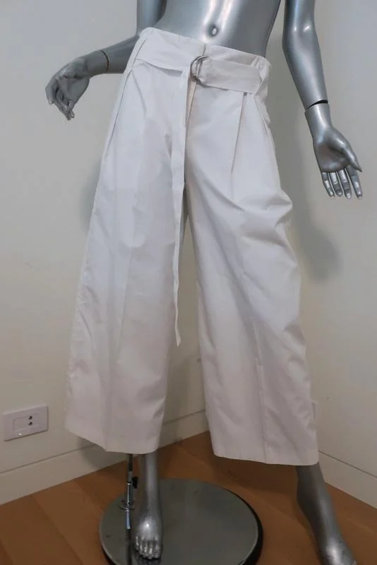 Jil Sander Wide Leg Pants White Cotton Size 36 High Rise Cropped Trousers Trousers Vintage Classic