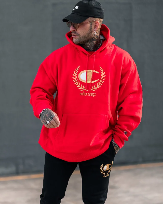 Champion Champion x Culture Kings Rev Weave Hoodie Red/Gold Hoodie with Cuffed Sleeves Snug Secure