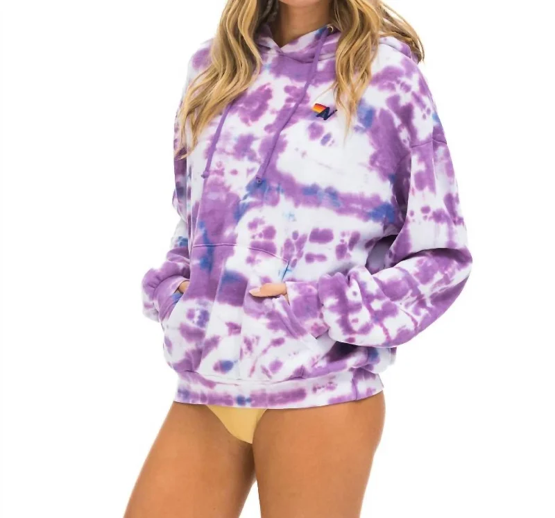 Hand Dyed Tie Dye Relaxed Pullover Hoodie In Purple Open Front Cardigan