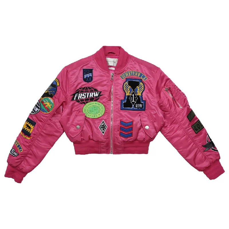 First Row Coexist Multi Patches " Pink Women's Jacket" Front Pockets Side Pockets Patch Pockets