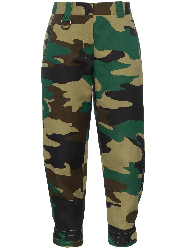 camouflage print ramie cotton cargo trousers Trousers Tapered Slim Fit