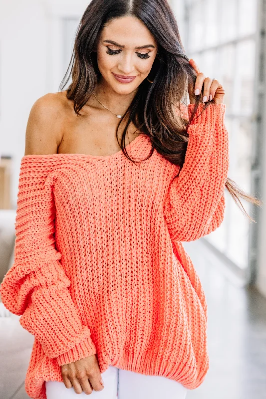 More Than You Know Coral Orange Sweater Open Front Closed Front Wrap Front