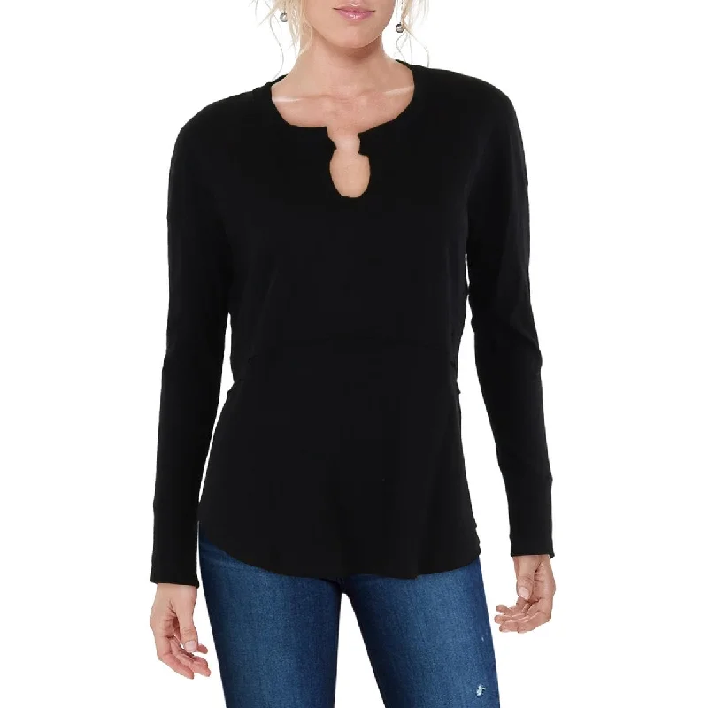 Womens Slub Split Hem Pullover Top Bardot Neck Top