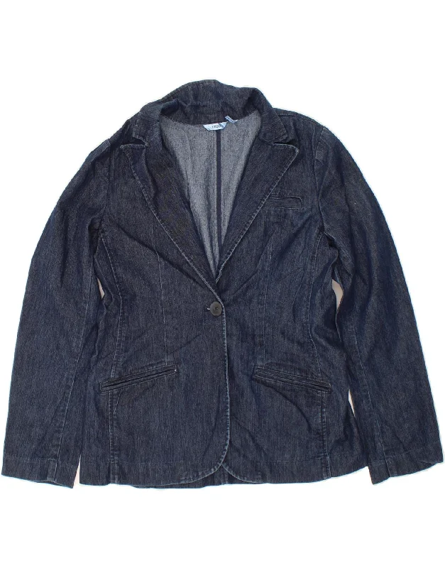 IZOD Womens Denim Jacket UK 14 Medium Navy Blue Cotton Trench Coat Raincoat Waterproof Jacket