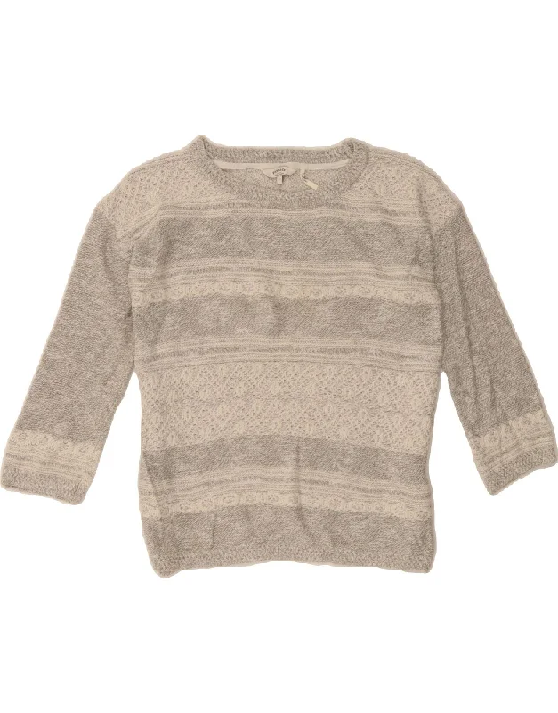 FAT FACE Womens Boat Neck Jumper Sweater UK 12 Medium Grey Striped Cotton Front Pockets Side Pockets Patch Pockets