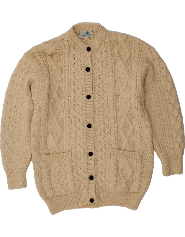 QUILL'S WOOLEN MARKET Womens Cardigan Sweater UK 18 XL Off White Wool Layered Multi-layer Single Layer