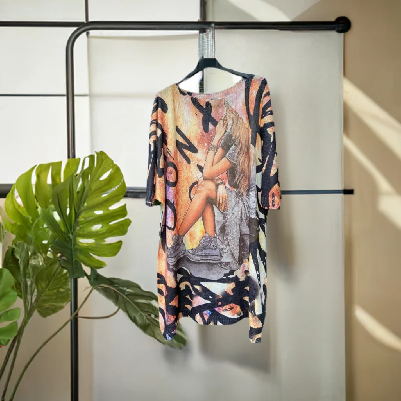 The Cool Girl Print Italian Sweater/Dress Tailored Straight A-Line