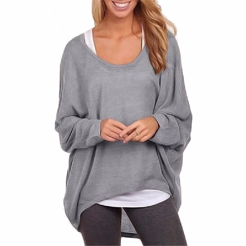 Oversized T Shirts Baggy Women Long Sleeve Tops Tee Casual Women Clothing Loose Jumper Bat Pullover T-shirt Sarouel Sleeve Pullover