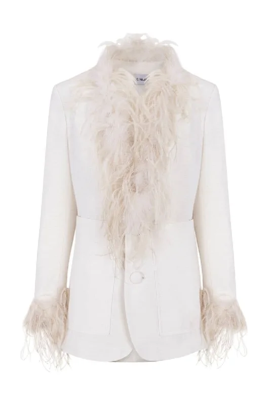 SUSTAINABLE NEUTRAL JACKET WITH FEATHERS Zippered Front Buttoned Front Snap Front