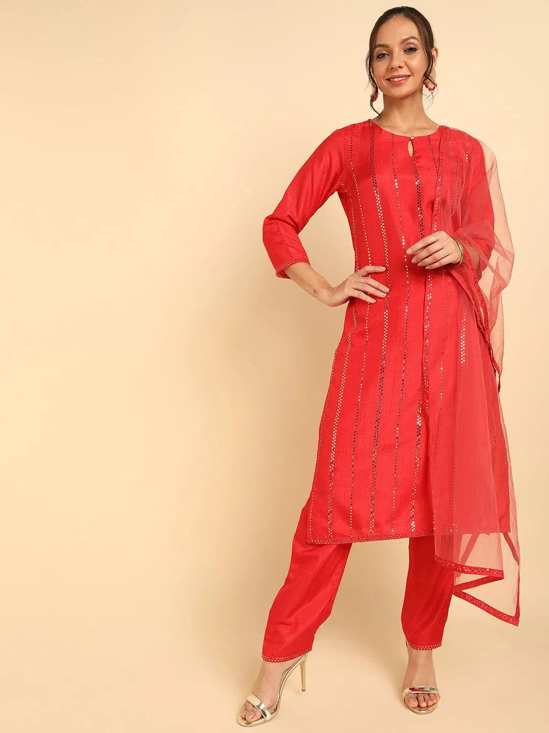 Ahika Poly Silk Solid Kurta Trousers Dupatta-PKSKD1381_XS Trousers Timeless Classic