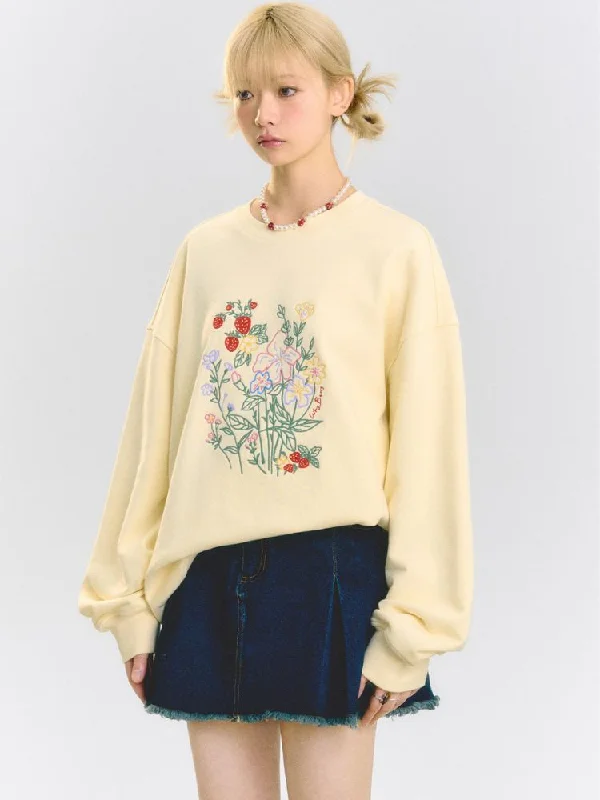 Flower embroidered Sweatshirts【s0000001511】 Hoodie with Hem Fringe Bohemian Relaxed