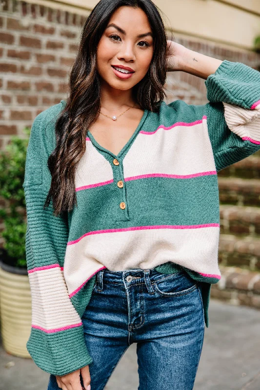Here For You Green Striped Sweater Oversized Loose Flowy