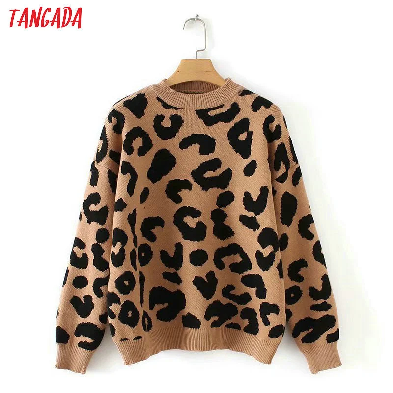 WILUXE women leopard knitted sweater winter animal print winter thick long sleeve female pullovers casual tops 2X05 Seamless Knitted Crochet