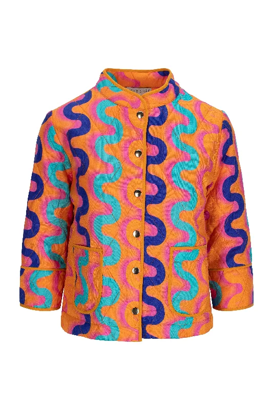 February Daphne Jacket - Vann Print Notch Collar Jacket Peter Pan Collar Jacket Cowl Neck Jacket