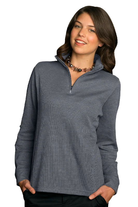 Women's 1/4-Zip Flat Back Rib Pullover Three Quarter Sleeve