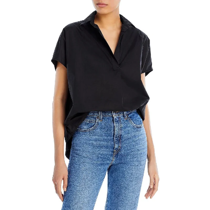 Cele Rhodes Womens Cotton Point Collar Pullover Top High Neck Pullover