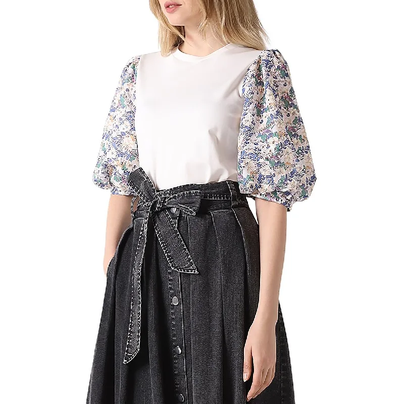 Womens Jersey Floral Print Pullover Top Set Sleeve Pullover