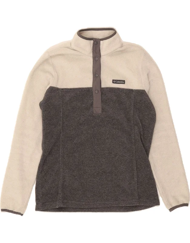 COLUMBIA Womens Button Neck Fleece Jumper UK 14 Medium Grey Polyester Layered Multi-layer Single Layer