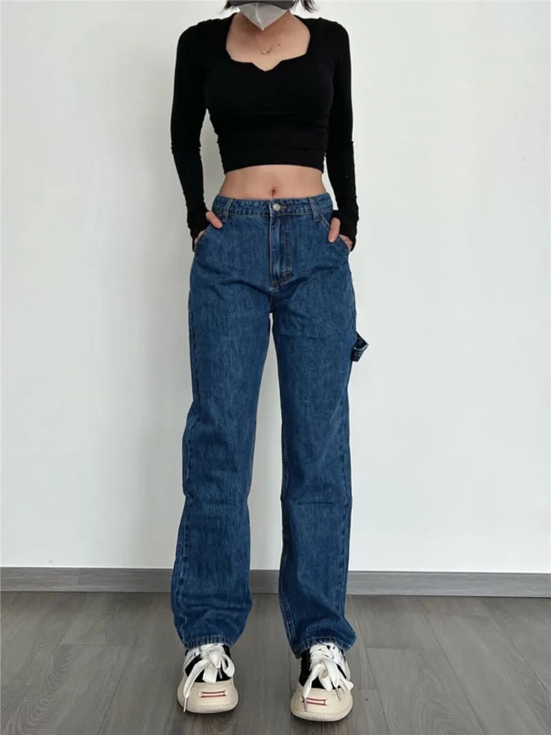 Advbridge -  Women's High Waist Fashion Streetwear Straight Leg Jeans Woman Girls Wide Leg Trousers Female Jean Femme Denim Pants Mom Jeans Trousers Wedding White