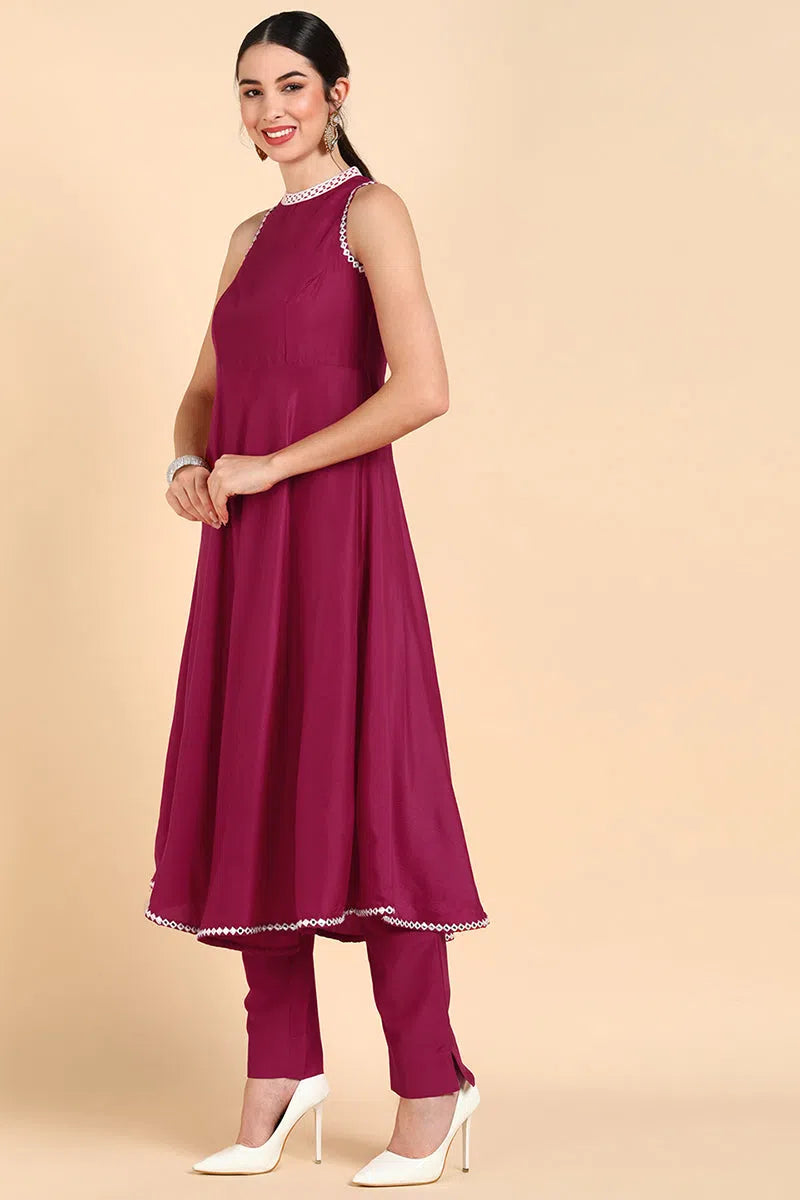 Ahika Poly Silk Solid Kurta Trousers With-PKSKD1396_XS Trousers Leather Faux