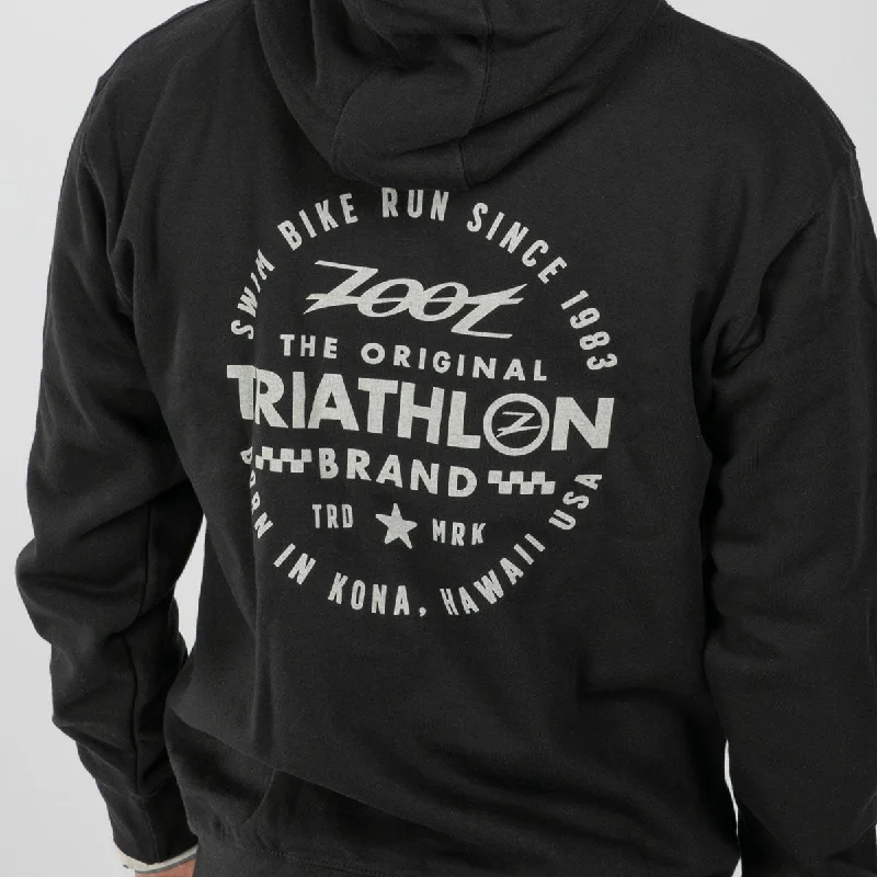 Unisex Triathlon Stamp Hoodie - Black Hoodie with Raw Hem Edgy Unfinished