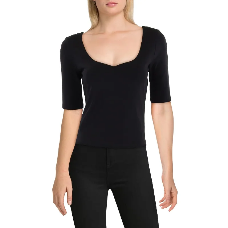 Womens Stretch Sweetheart Neckline Pullover Top Short Sleeve Top