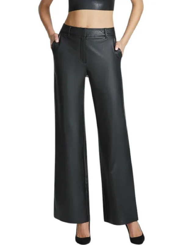 Faux Leather Wide Leg Trouser In Black Trousers Party Sparkling