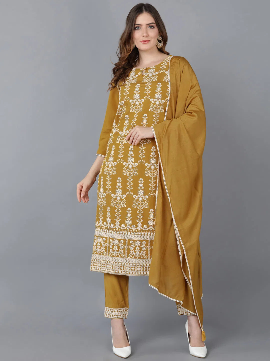 Ahika Poly Silk Embroidered Kurta Trousers With-PKSKD1344_S Trousers Ceremony Elegant