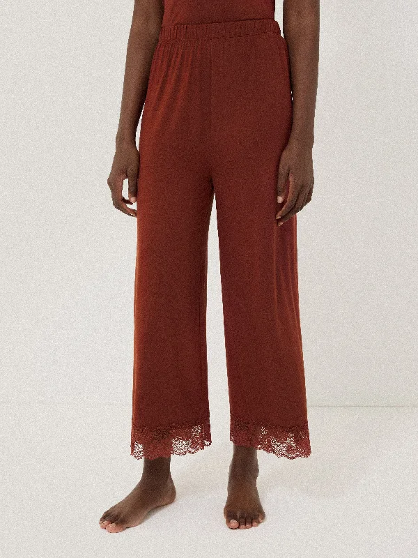 Modal Lace Trousers | Red Trousers Mesh Breathable