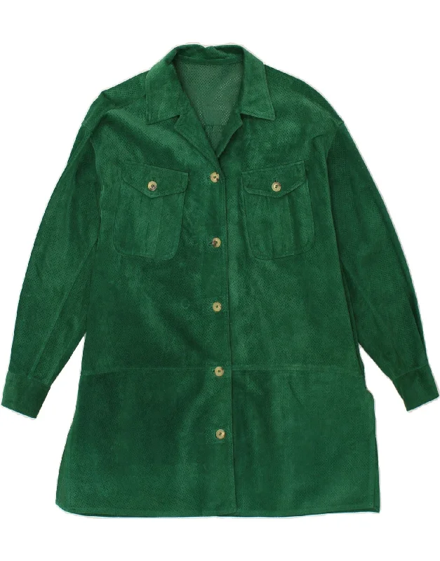 TRUSSARDI Womens Suede Jacket EU 42 Large Green Leather Satin Jacket Silk Jacket Chiffon Jacket