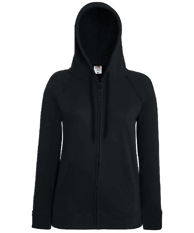 Black - Women's lightweight hooded sweatshirt jacket Hoodie with Hem Elastic Stretchable Comfortable