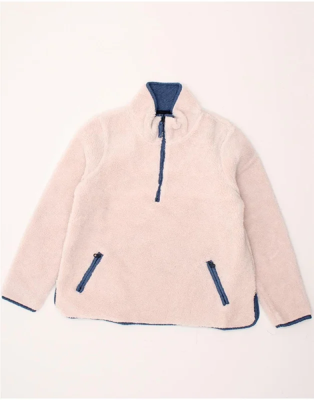 JOULES Womens Zip Neck Fleece Jumper UK 12 Medium Pink Polyester Hooded Caped Shawl Collar