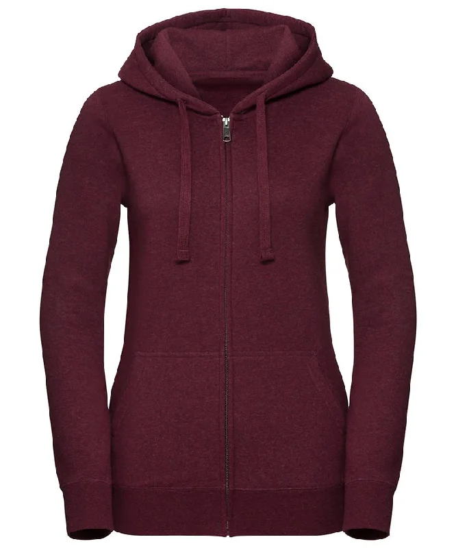 Burgundy Melange - Women's authentic melange zipped hood sweatshirt Hoodie with Hidden Zipper Minimalist Clean