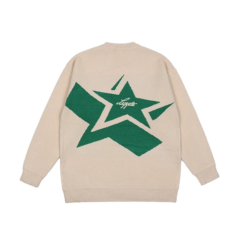 Advbridge Japanese Retro Alphabet Stars Crew Neck Sweater Men and Women Pullover High Street Oversize Loose Casual Autumn Sweaters Ruffle Sleeve Feminine